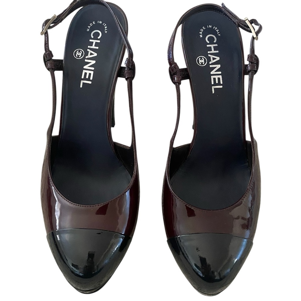 CHANEL Women's Black and Dark Brown Heels - Picture 4 of 10